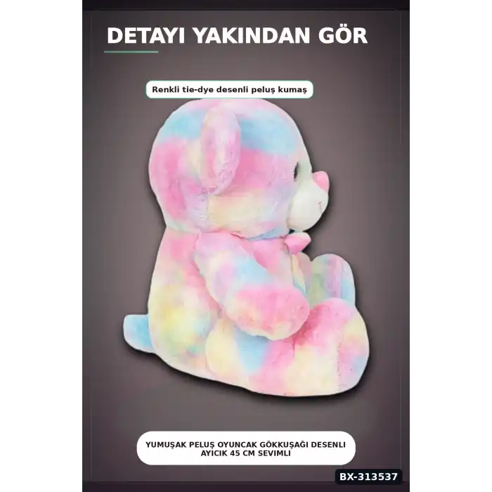 Yumuşak Peluş Oyuncak Gökkuşağı Desenli Ayıcık 45 cm Sevimli Hediye İçin Tekli BX-313537