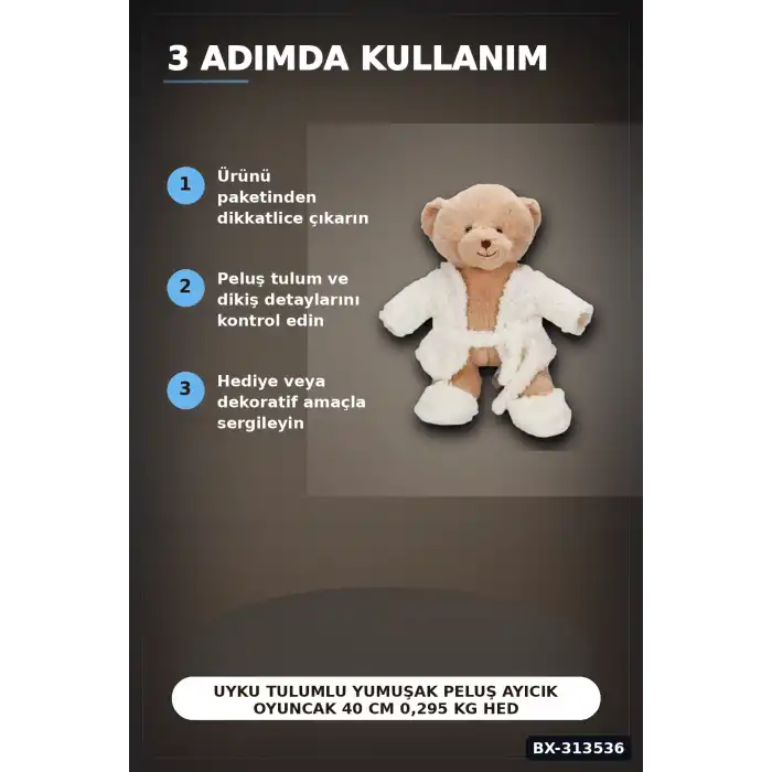 Uyku Tulumlu Yumuşak Peluş Ayıcık Oyuncak 40 cm 0,295 kg Hediye İçin Sevimli BX-313536