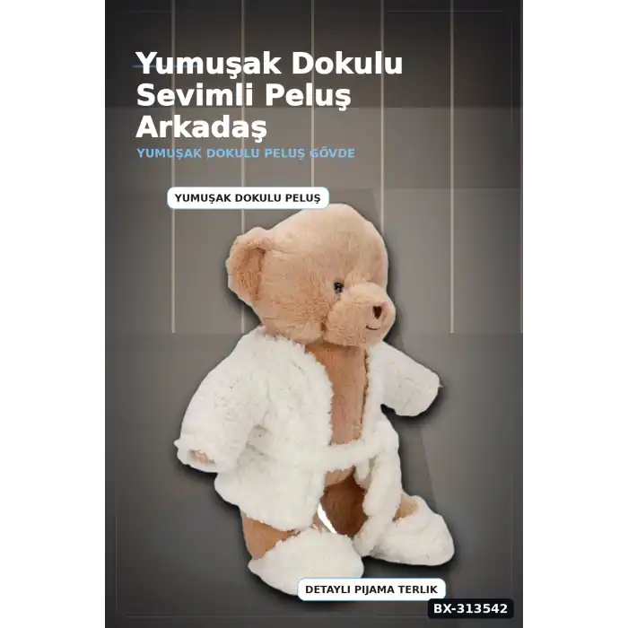 Pijamalı 40 cm Yumuşak Peluş Ayıcık - Sevimli Uyku Arkadaşı Hediye Oyuncağı BX-313542