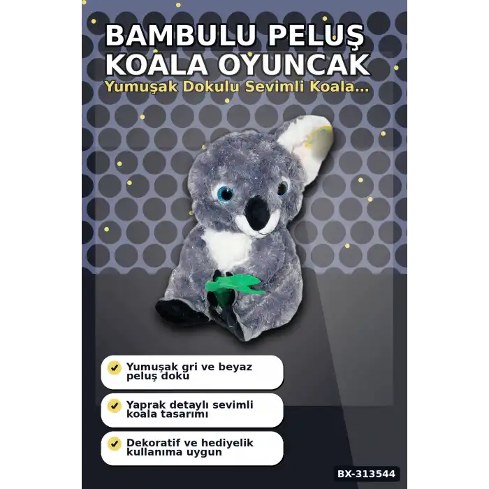 30 cm Yumuşak Bambulu Peluş Koala Oyuncak - Çocuk Odası Hediyelik Dekor BX-313544