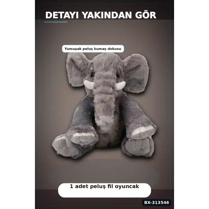 Peluş Fil Oyuncak 30 cm Yumuşak Dolgulu - Tekli Paket, Bebek ve Çocuk İçin Renk Seçenekli BX-313546