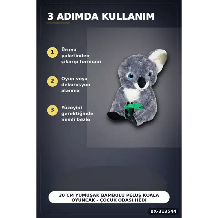 30 cm Yumuşak Bambulu Peluş Koala Oyuncak - Çocuk Odası Hediyelik Dekor BX-313544