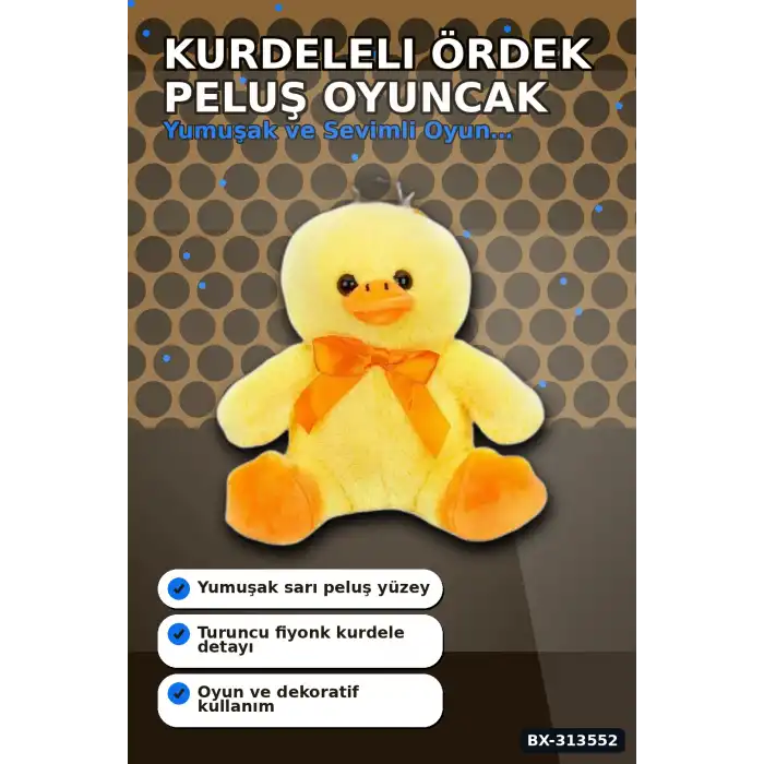 Yumuşak Tüylü 20 cm Ördek Peluş Oyuncak - Kurdeleli, Bebek ve Çocuk Hediyesi BX-313552