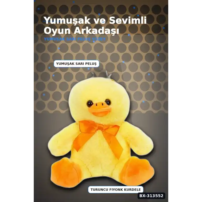 Yumuşak Tüylü 20 cm Ördek Peluş Oyuncak - Kurdeleli, Bebek ve Çocuk Hediyesi BX-313552