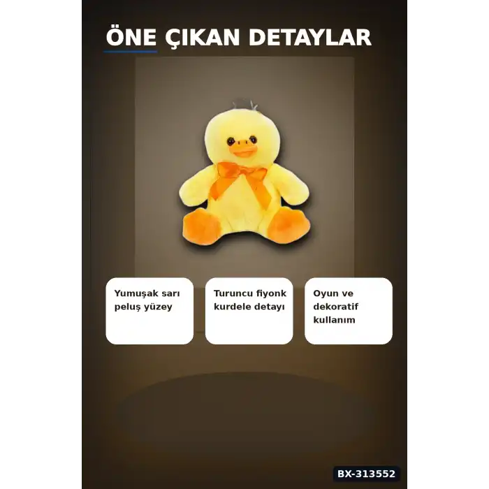 Yumuşak Tüylü 20 cm Ördek Peluş Oyuncak - Kurdeleli, Bebek ve Çocuk Hediyesi BX-313552