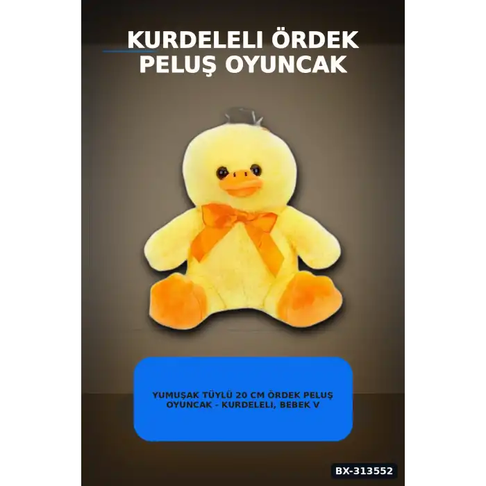 Yumuşak Tüylü 20 cm Ördek Peluş Oyuncak - Kurdeleli, Bebek ve Çocuk Hediyesi BX-313552