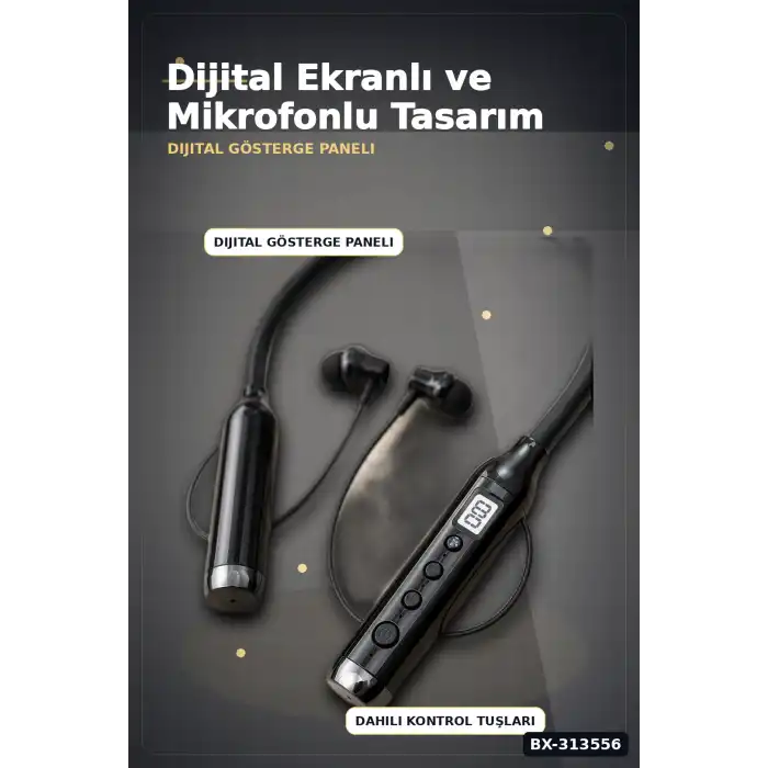 Boyun Bantlı 600 Saat Müzik Süreli Bluetooth V4.0 Kulaklık - Mikrofonlu Ses Kontrollü BX-313556