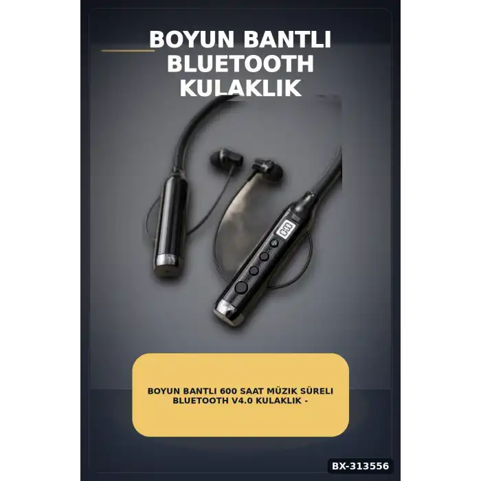 Boyun Bantlı 600 Saat Müzik Süreli Bluetooth V4.0 Kulaklık - Mikrofonlu Ses Kontrollü BX-313556