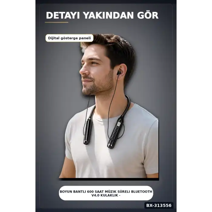 Boyun Bantlı 600 Saat Müzik Süreli Bluetooth V4.0 Kulaklık - Mikrofonlu Ses Kontrollü BX-313556