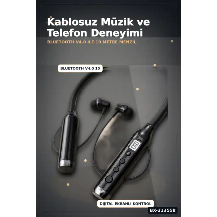 Çift Telefon Bağlantılı Titreşimli Bluetooth Boyun Kulaklığı 10m Menzil Mikrofonlu BX-313558