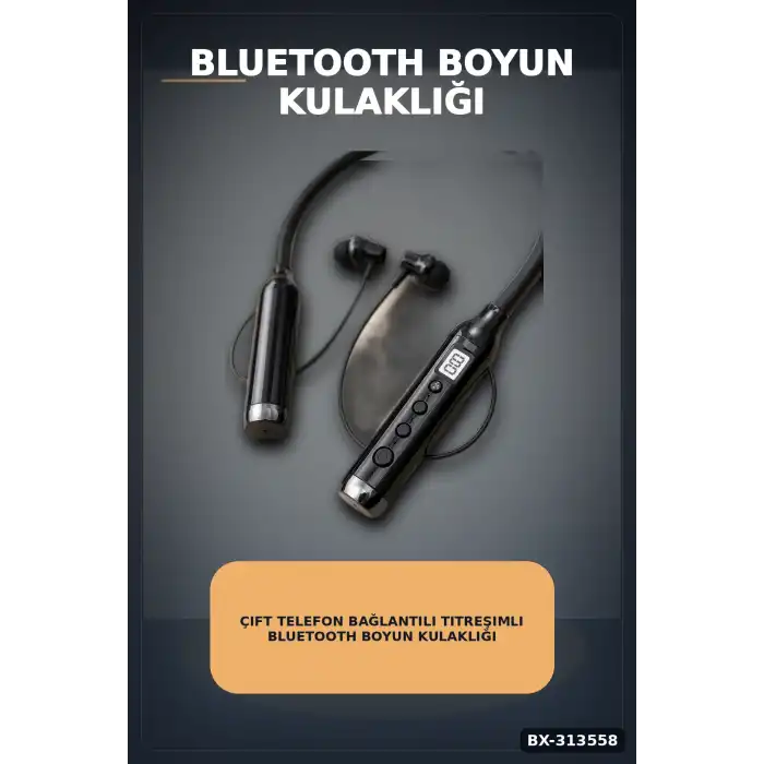 Çift Telefon Bağlantılı Titreşimli Bluetooth Boyun Kulaklığı 10m Menzil Mikrofonlu BX-313558