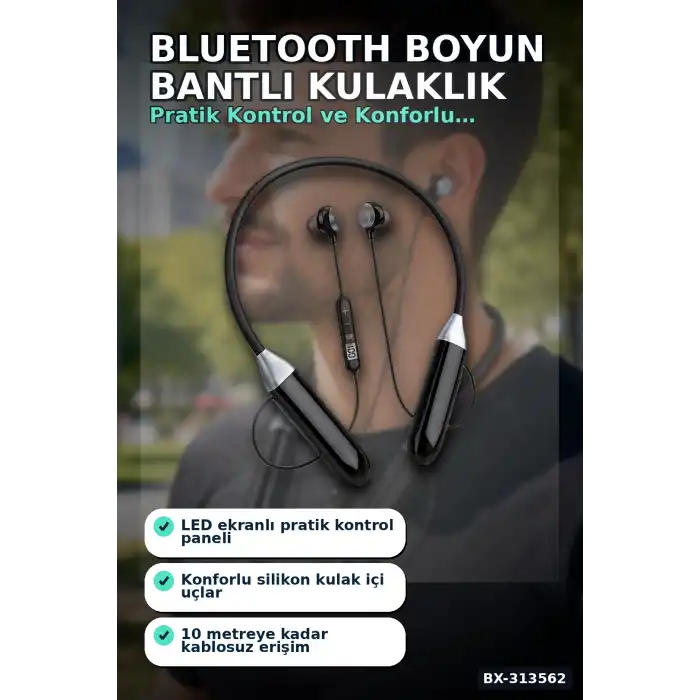 Kulak Ici Bluetooth Kulaklik Mikrofonlu Boyun Bantli Kablosuz Ses Kontrol 1 Adet BX-313562