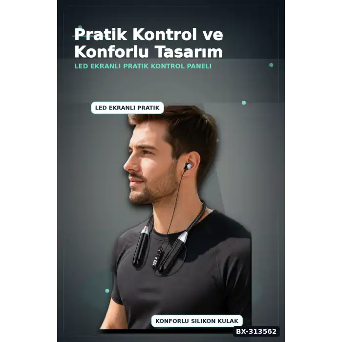Kulak Ici Bluetooth Kulaklik Mikrofonlu Boyun Bantli Kablosuz Ses Kontrol 1 Adet BX-313562