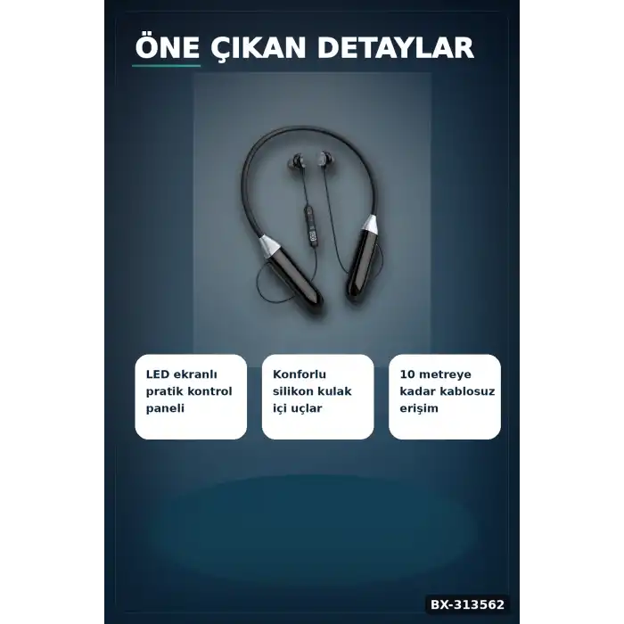 Kulak Ici Bluetooth Kulaklik Mikrofonlu Boyun Bantli Kablosuz Ses Kontrol 1 Adet BX-313562