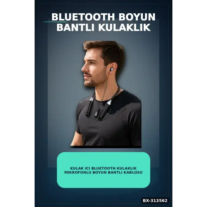 Kulak Ici Bluetooth Kulaklik Mikrofonlu Boyun Bantli Kablosuz Ses Kontrol 1 Adet BX-313562