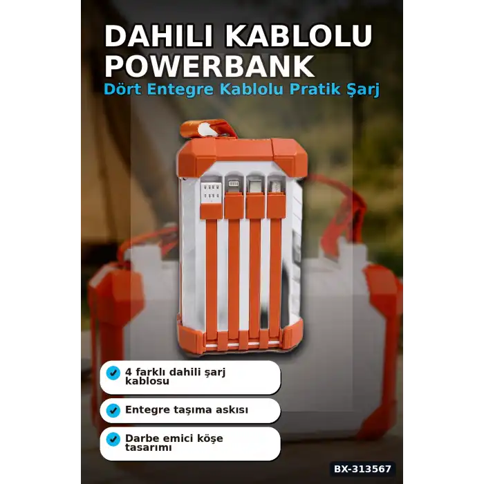 Dahili Kablolu 60000mAh Powerbank 22.5W Hızlı Şarj Type-C USB Çıkışlı Dijital Göstergeli BX-313567