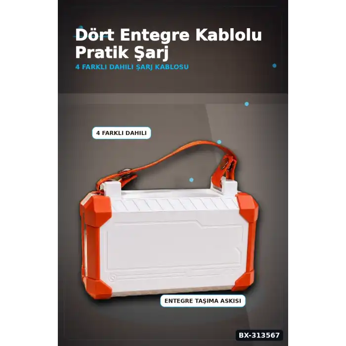 Dahili Kablolu 60000mAh Powerbank 22.5W Hızlı Şarj Type-C USB Çıkışlı Dijital Göstergeli BX-313567