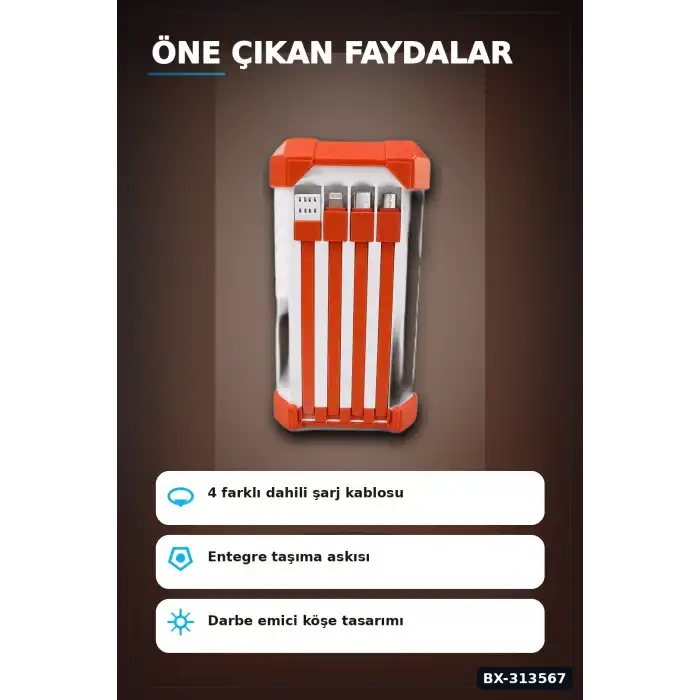 Dahili Kablolu 60000mAh Powerbank 22.5W Hızlı Şarj Type-C USB Çıkışlı Dijital Göstergeli BX-313567