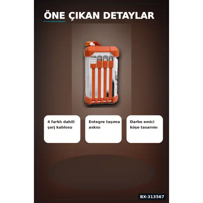 Dahili Kablolu 60000mAh Powerbank 22.5W Hızlı Şarj Type-C USB Çıkışlı Dijital Göstergeli BX-313567