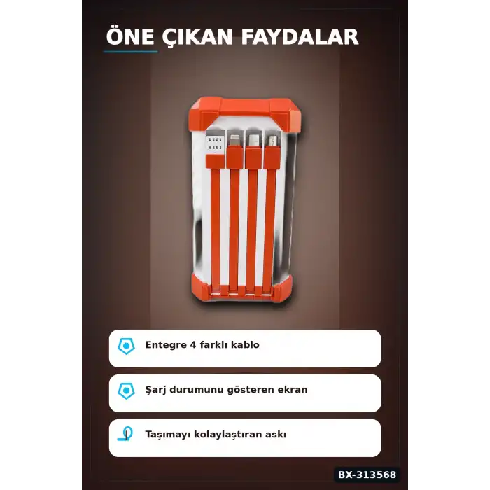 Dijital Ekranli 60000mAh 4 Kablolu Powerbank 22.5W Hizli Sarj Coklu Cikisli BX-313568