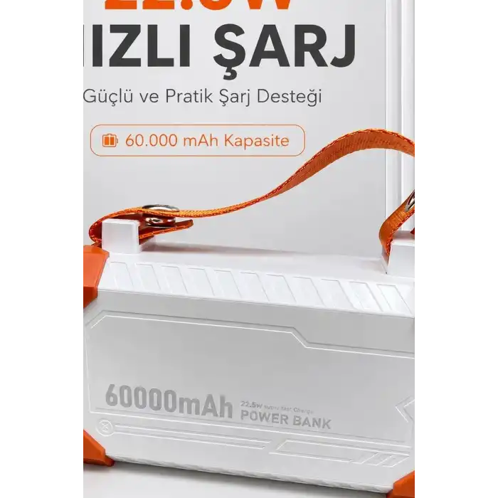 Entegre Kablolu 60000mAh 22.5W Hızlı Şarj Powerbank - Çoklu USB-C Çıkışlı Güç Bankası BX-313569
