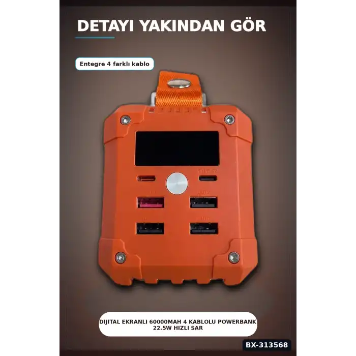 Dijital Ekranli 60000mAh 4 Kablolu Powerbank 22.5W Hizli Sarj Coklu Cikisli BX-313568