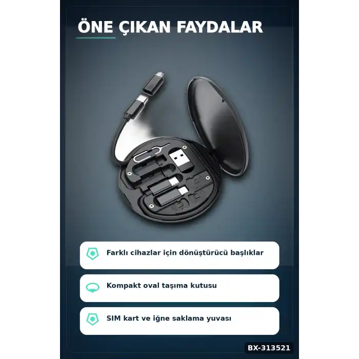 Seyahat Icin 5i1 Arada USB Type-C Sarj Kablosu Seti 60W Destekli Kutulu BX-313521