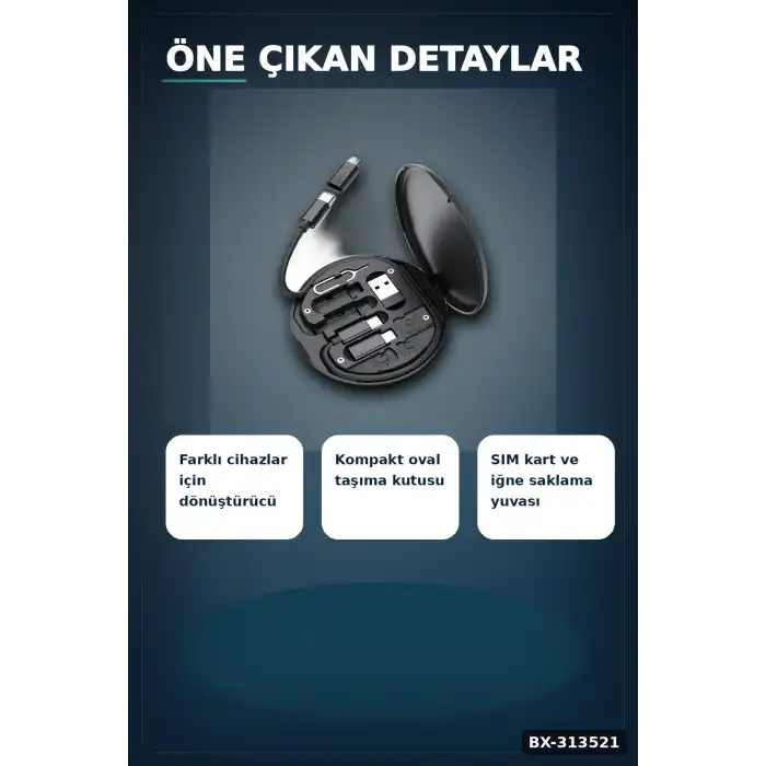 Seyahat Icin 5i1 Arada USB Type-C Sarj Kablosu Seti 60W Destekli Kutulu BX-313521