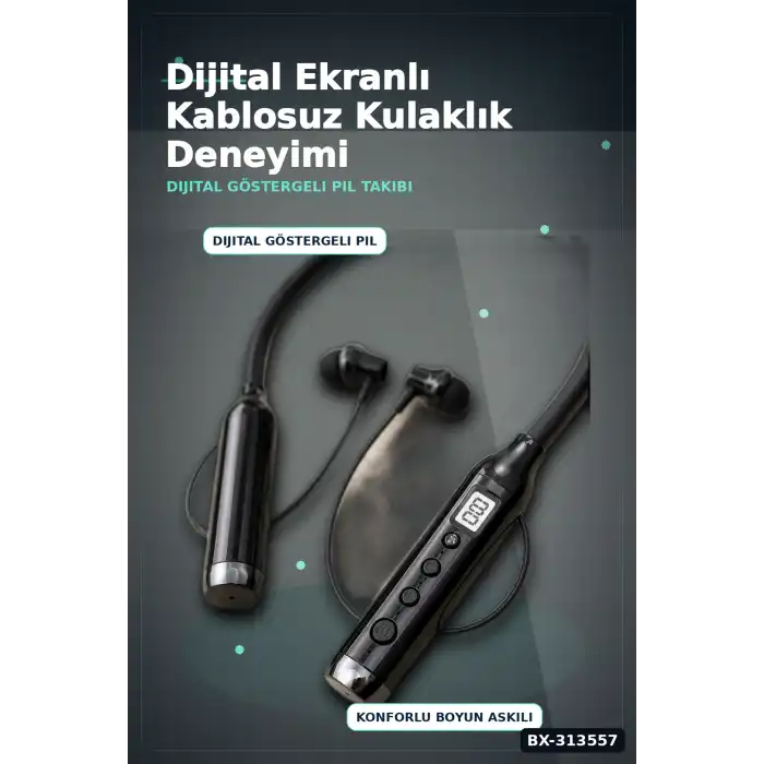 Bluetooth V4.0 Boyun Kulaklık 600 Saat Bekleme Dijital Göstergeli Çift Cihaz Bağlantılı BX-313557