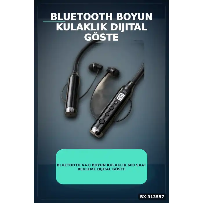 Bluetooth V4.0 Boyun Kulaklık 600 Saat Bekleme Dijital Göstergeli Çift Cihaz Bağlantılı BX-313557