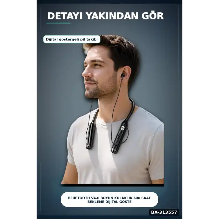 Bluetooth V4.0 Boyun Kulaklık 600 Saat Bekleme Dijital Göstergeli Çift Cihaz Bağlantılı BX-313557