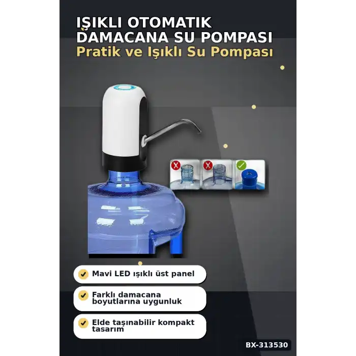 Şarjlı 304 Paslanmaz Çelik Damacana Su Pompası - Usb Şarjlı Otomatik Sebil, Mutfak İçin BX-313530