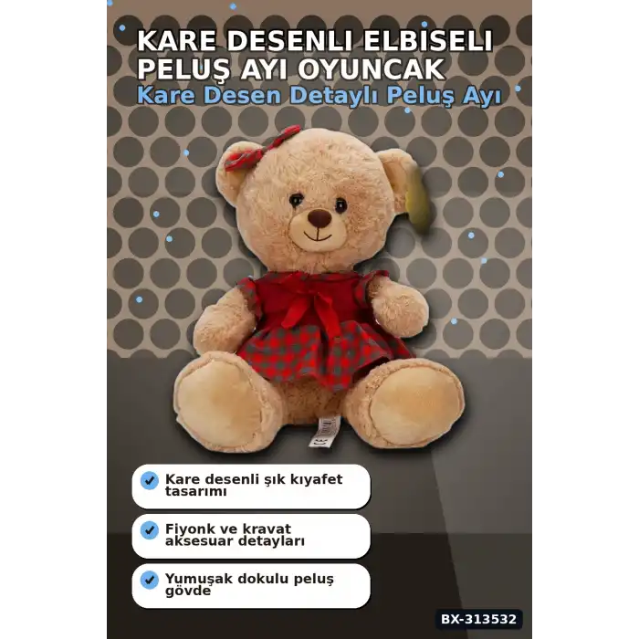 Elbiseli 32 cm Peluş Ayı Oyuncak – Yumuşak Dolgulu Sevimli Hediye ve Aksesuar BX-313532