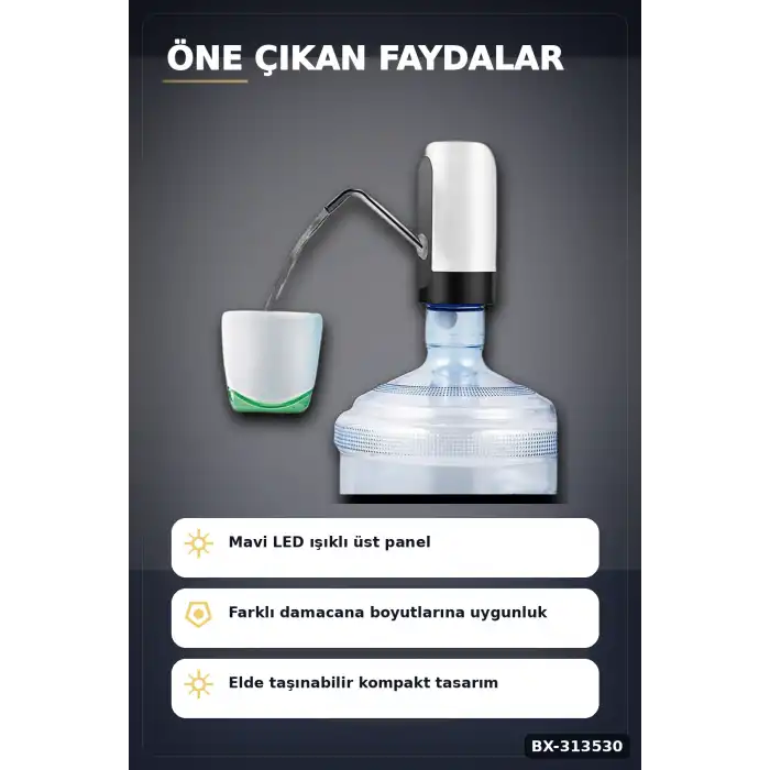 Şarjlı 304 Paslanmaz Çelik Damacana Su Pompası - Usb Şarjlı Otomatik Sebil, Mutfak İçin BX-313530