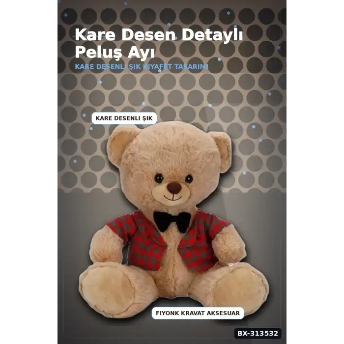 Elbiseli 32 cm Peluş Ayı Oyuncak – Yumuşak Dolgulu Sevimli Hediye ve Aksesuar BX-313532