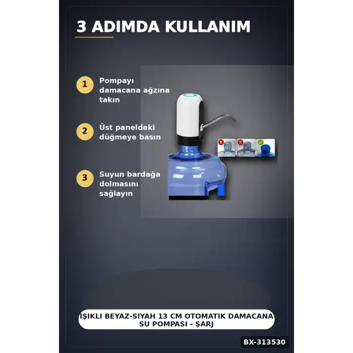 Şarjlı 304 Paslanmaz Çelik Damacana Su Pompası - Usb Şarjlı Otomatik Sebil, Mutfak İçin BX-313530