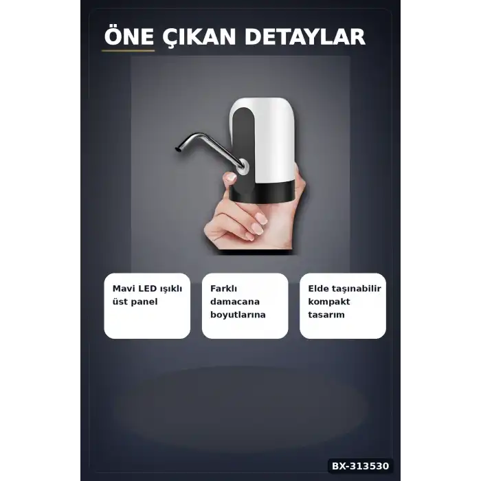Şarjlı 304 Paslanmaz Çelik Damacana Su Pompası - Usb Şarjlı Otomatik Sebil, Mutfak İçin BX-313530