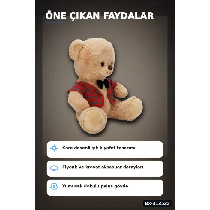 Elbiseli 32 cm Peluş Ayı Oyuncak – Yumuşak Dolgulu Sevimli Hediye ve Aksesuar BX-313532