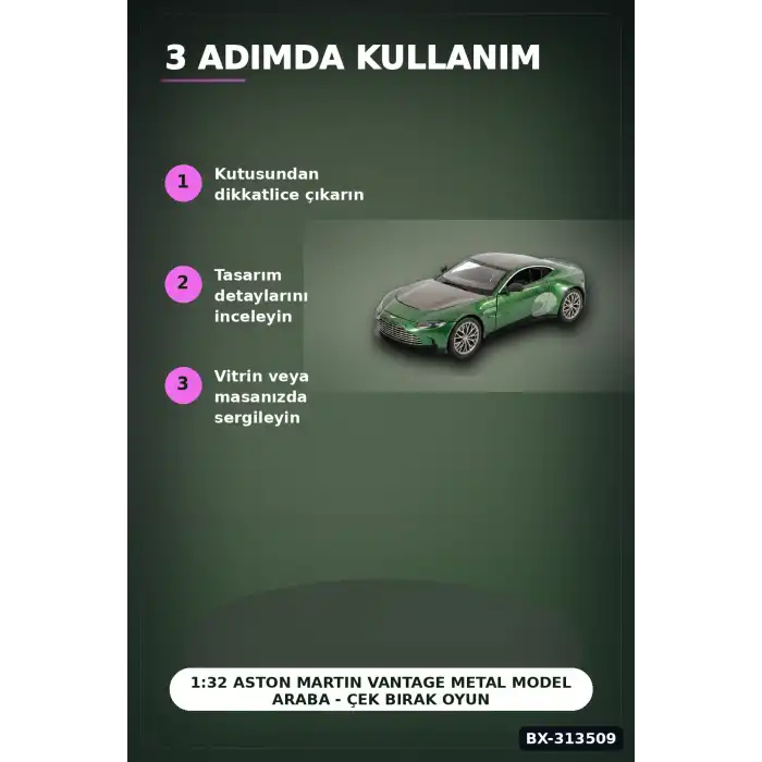 1:32 Metal Aston Martin Vantage Çek Bırak Araba - Diecast Model, Koleksiyonluk Oyuncak BX-313509