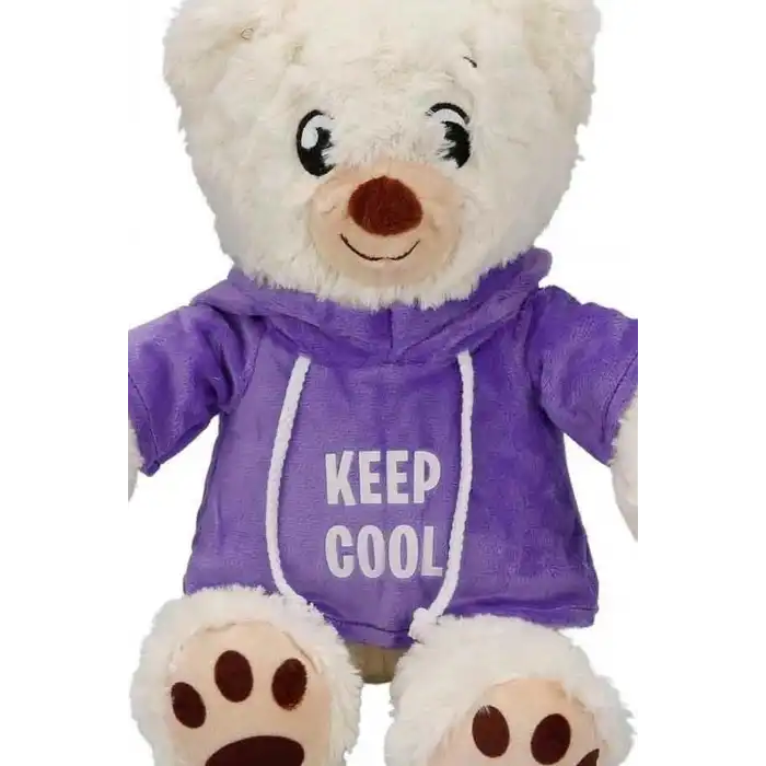 30 cm Kapüşonlu Peluş Ayıcık - Keep Cool Yazılı Sweatshirt, Pati Desenli Ayak BX-313539