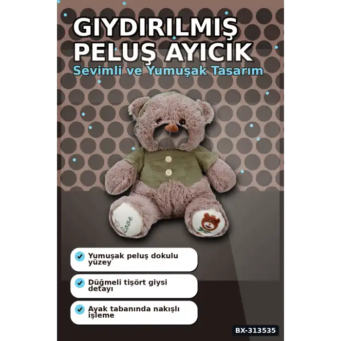 43 Cm T-Shirt Giydirilmiş Peluş Ayı Oyuncak - Yumuşak Seçenekli BX-313535