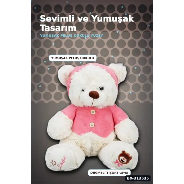 43 Cm T-Shirt Giydirilmiş Peluş Ayı Oyuncak - Yumuşak Seçenekli BX-313535