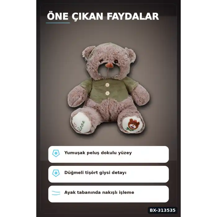 43 Cm T-Shirt Giydirilmiş Peluş Ayı Oyuncak - Yumuşak Seçenekli BX-313535
