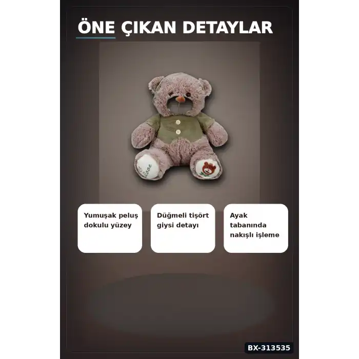 43 Cm T-Shirt Giydirilmiş Peluş Ayı Oyuncak - Yumuşak Seçenekli BX-313535