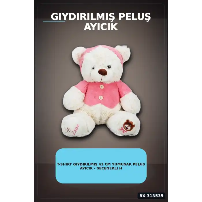 43 Cm T-Shirt Giydirilmiş Peluş Ayı Oyuncak - Yumuşak Seçenekli BX-313535