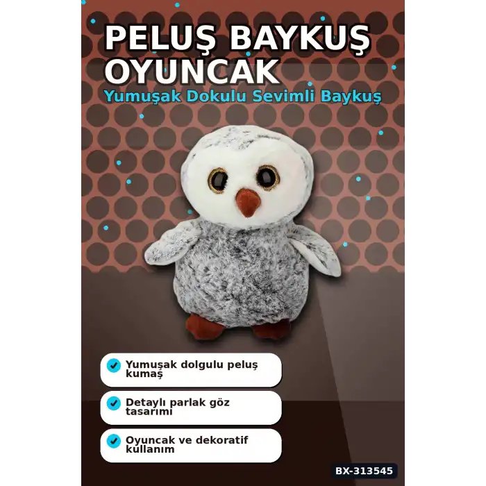30 cm Peluş Baykuş Oyuncak - Yumuşak Dolgulu, Elde Yıkanabilir, Kahverengi-Siyah Seçenekli BX-313545