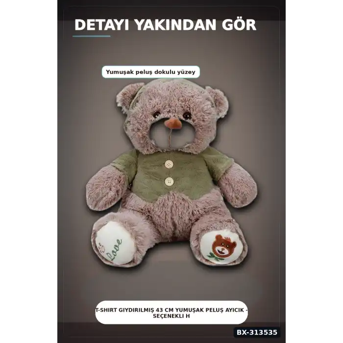 43 Cm T-Shirt Giydirilmiş Peluş Ayı Oyuncak - Yumuşak Seçenekli BX-313535