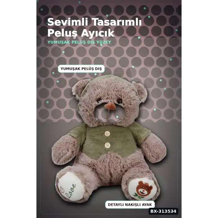 T-Shirt Giyen 43 cm Yumuşak Dolgulu Ayıcık Peluş - Renkli BX-313534