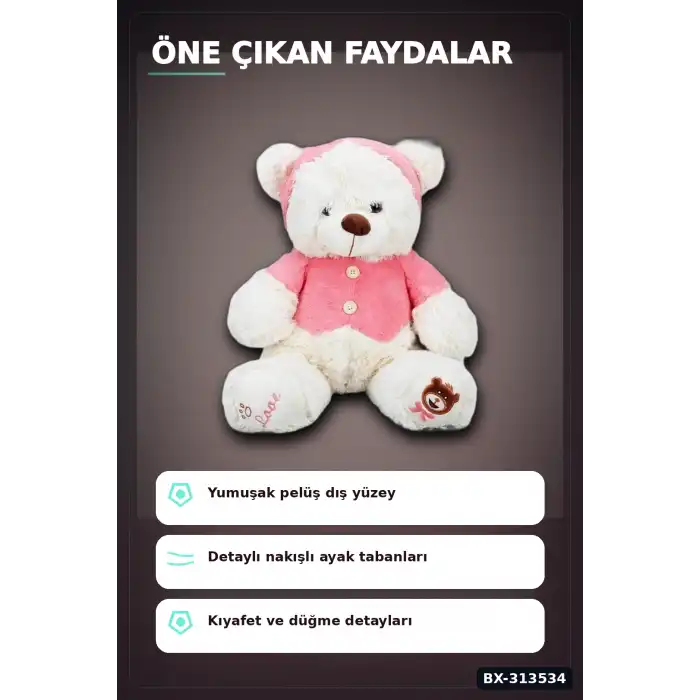 T-Shirt Giyen 43 cm Yumuşak Dolgulu Ayıcık Peluş - Renkli BX-313534