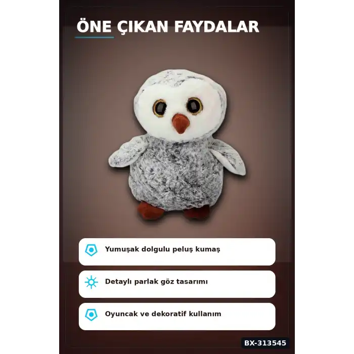 30 cm Peluş Baykuş Oyuncak - Yumuşak Dolgulu, Elde Yıkanabilir, Kahverengi-Siyah Seçenekli BX-313545
